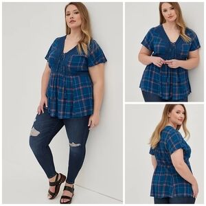 TORRID Plaid Babydoll Top 3x